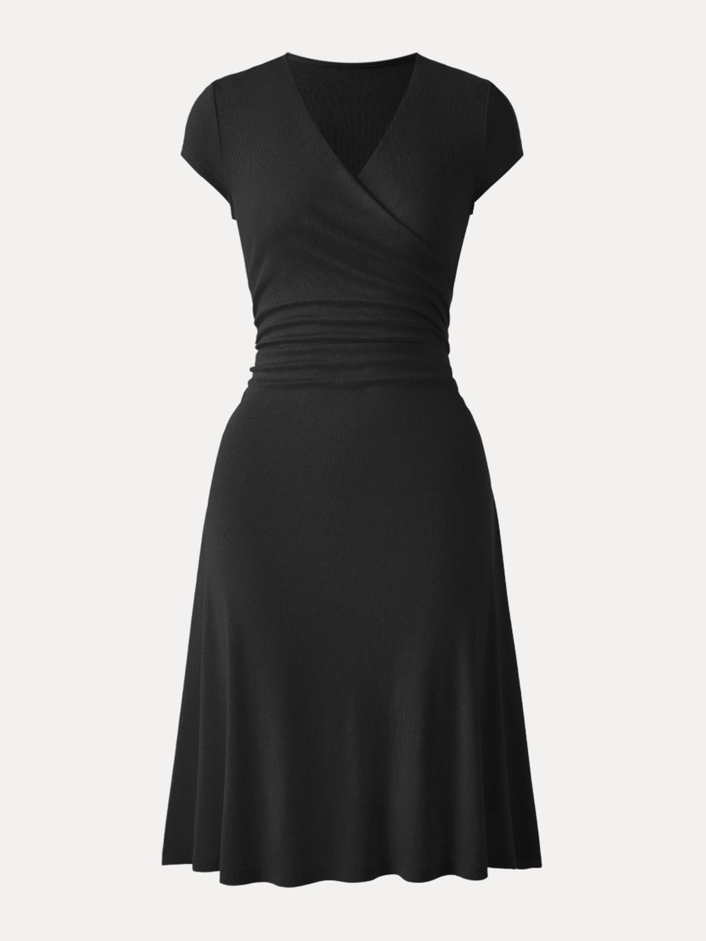 NWT OGL Stretch Cotton Surplice V-neck Cap Sleeve Midi Dress Black XS
